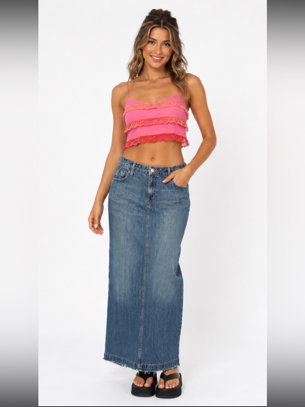 Denim jean maxi skirt Y2K Hint Jeans size 11 women’s 100% cotton 36”